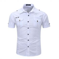 2PCS Safari Style Mens Short Sleeve Shirts with Turn Down Collar