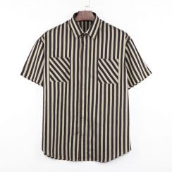 2PCS Mens Standard Striped Shirt with Short Sleeves and Pockets 