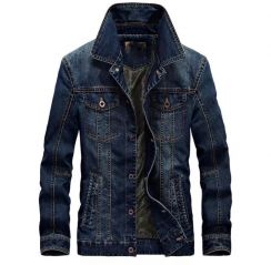 Slim Denim Turn Down Collar Windbreaker Jeans Coat for Casual Wear