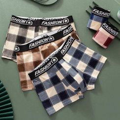 80PCS Mens Plaid Letter Tape Boxer Underwear with Printed Design and Elastic Waist