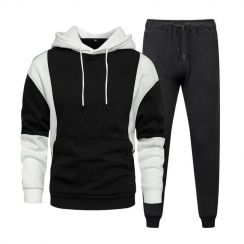 2 Piece Patchwork Tracksuit Set for Men Long Sleeve Sweater and Jogger