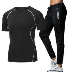 Mens Running T Shirt and Short Sleeve Sport Shirt Pant Set 2 Pieces